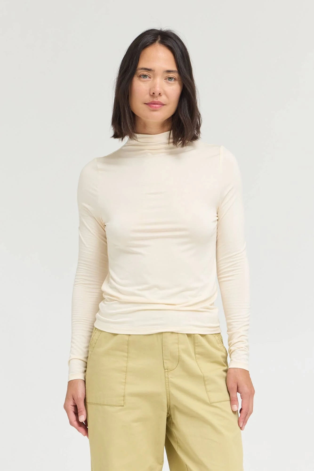 Basic Modal Turtleneck Top Cream