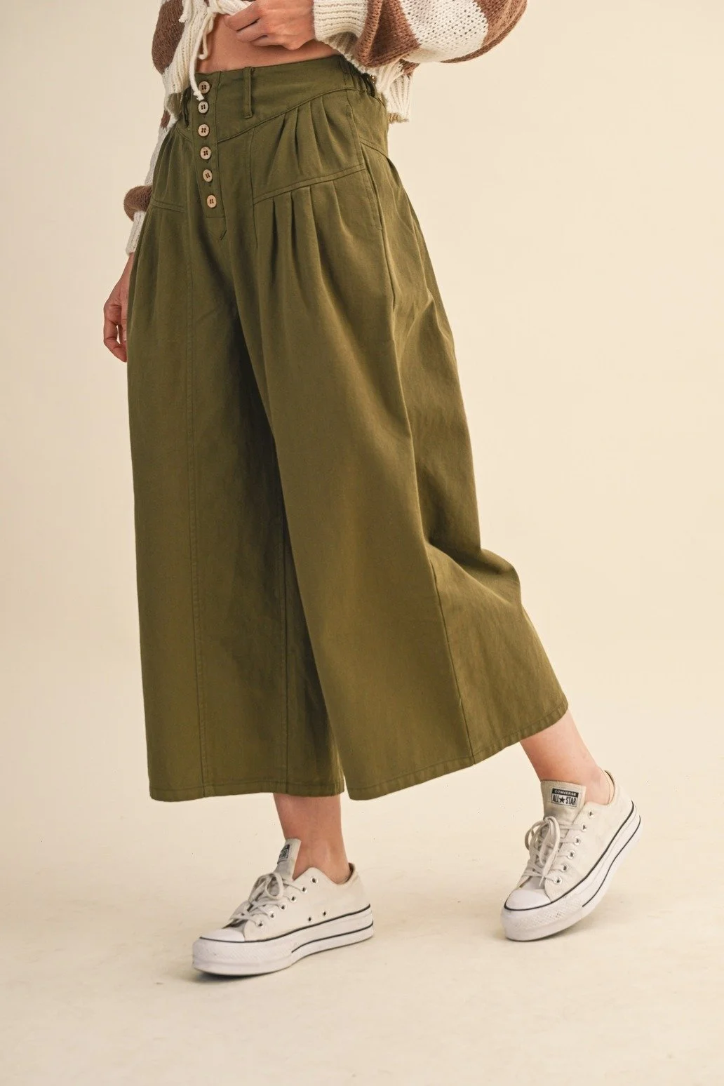 Cotton Twill Pleat Front Pants Olive