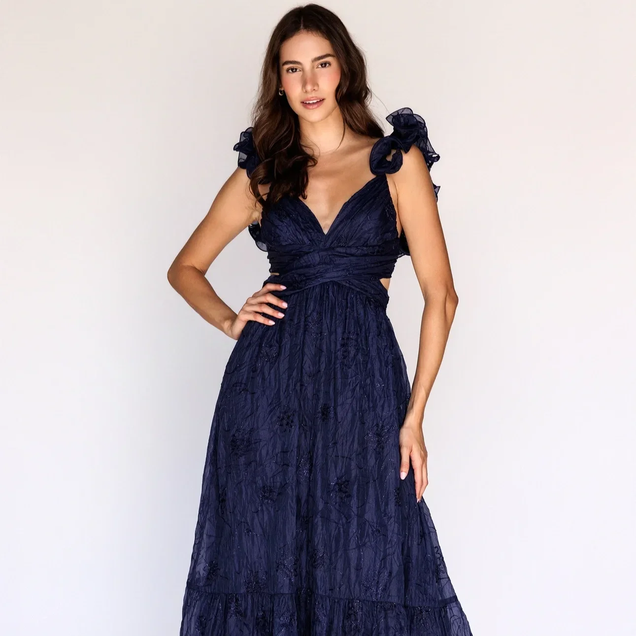 Julietta Maxi Dress Navy Embroidered Floral