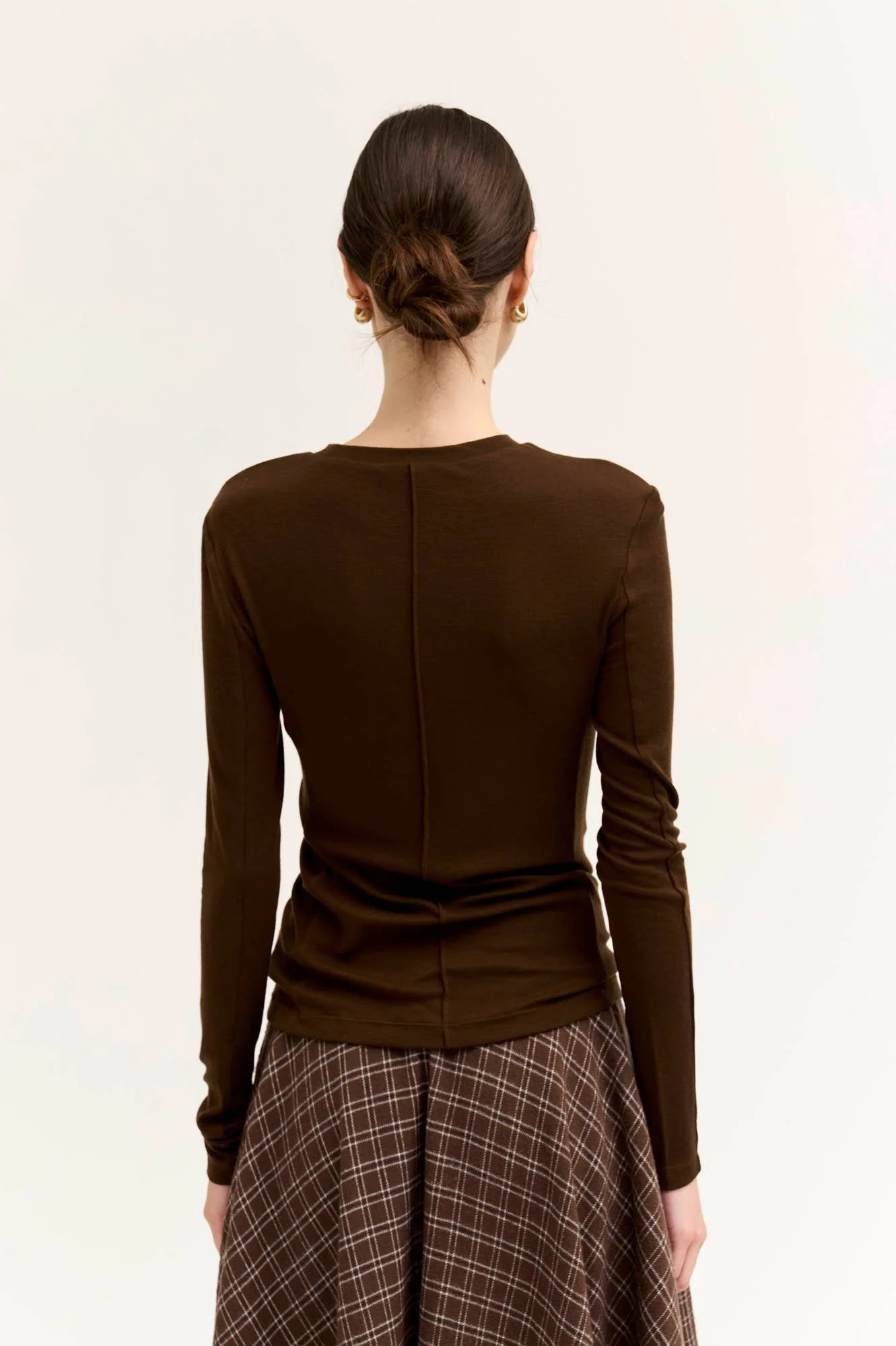 Front Seam Long Sleeve Soft Tee Chocolate