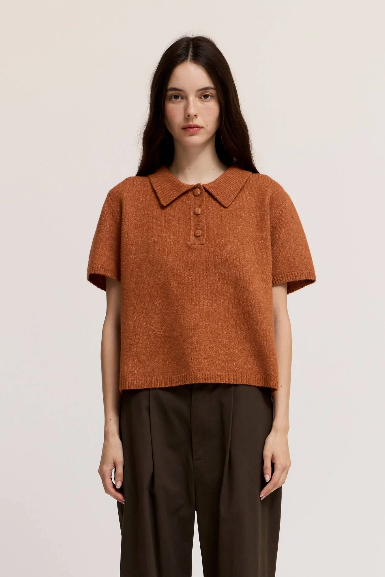 Short Sleeve Boxy Sweater Polo Cider