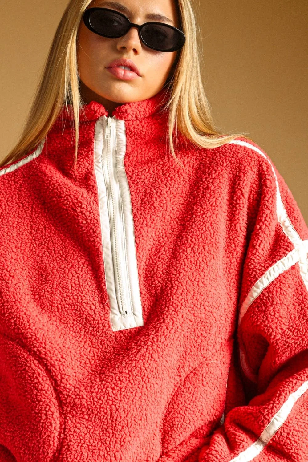 Half Zip Sherpa Pullover Cherry