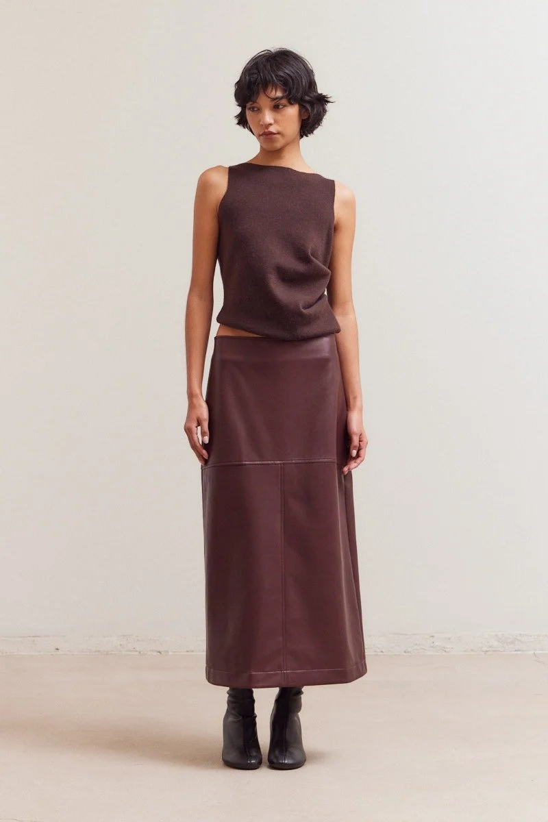 Unbalanced Sleeveless Knit Top Dark Chocolate