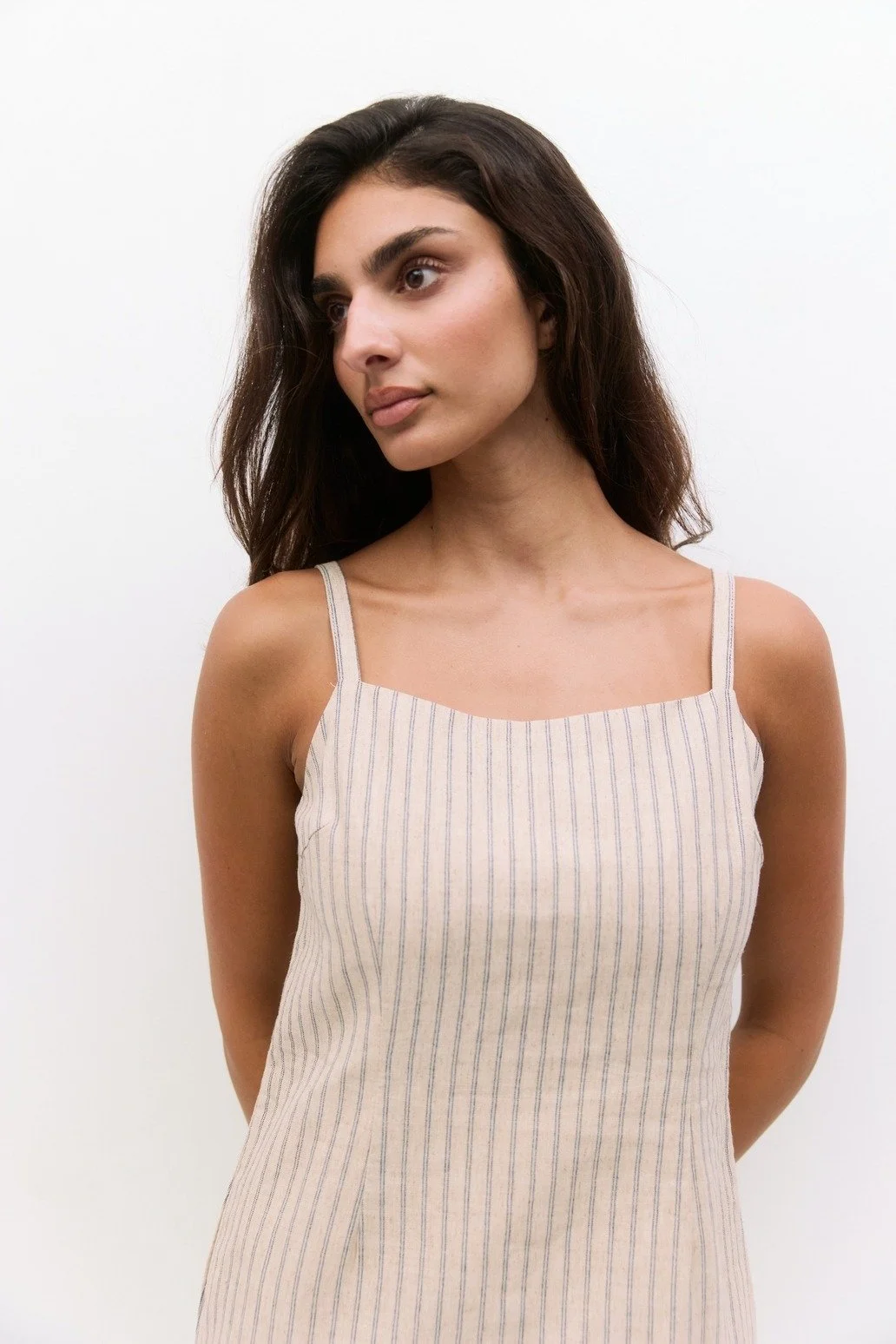 The Casey Striped Mini Dress Oatmeal & Blue