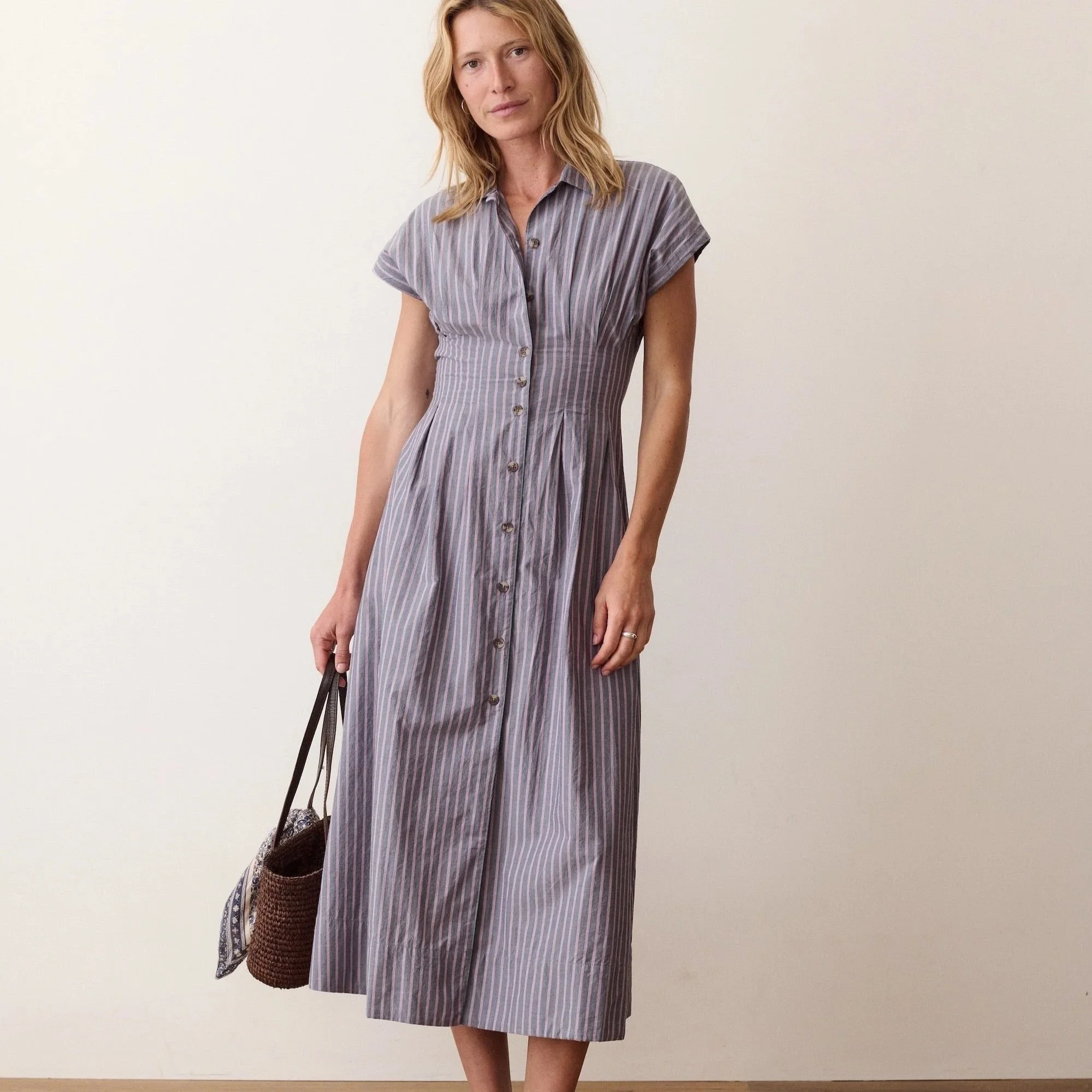 Marine Layer Arden Midi Shirt Dress Navy & Lilac Stripe