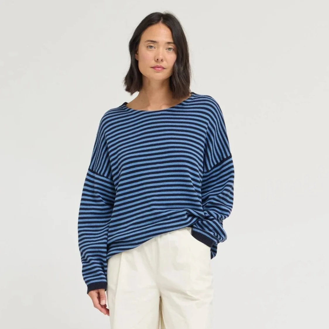 Loose Fit Cotton Sweater Top Midnight Blue