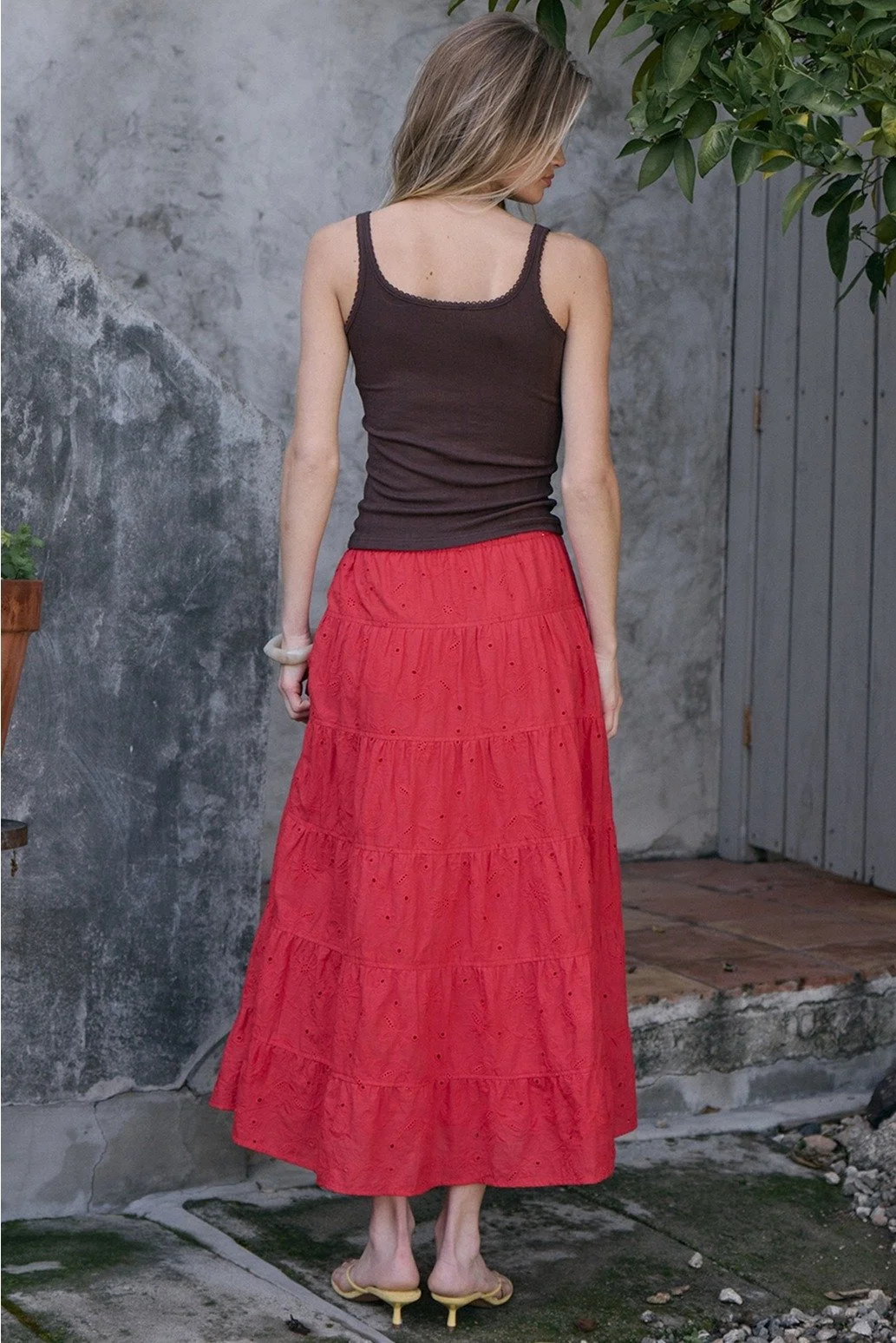 Pointelle Ribbed Button Front Cami Brown