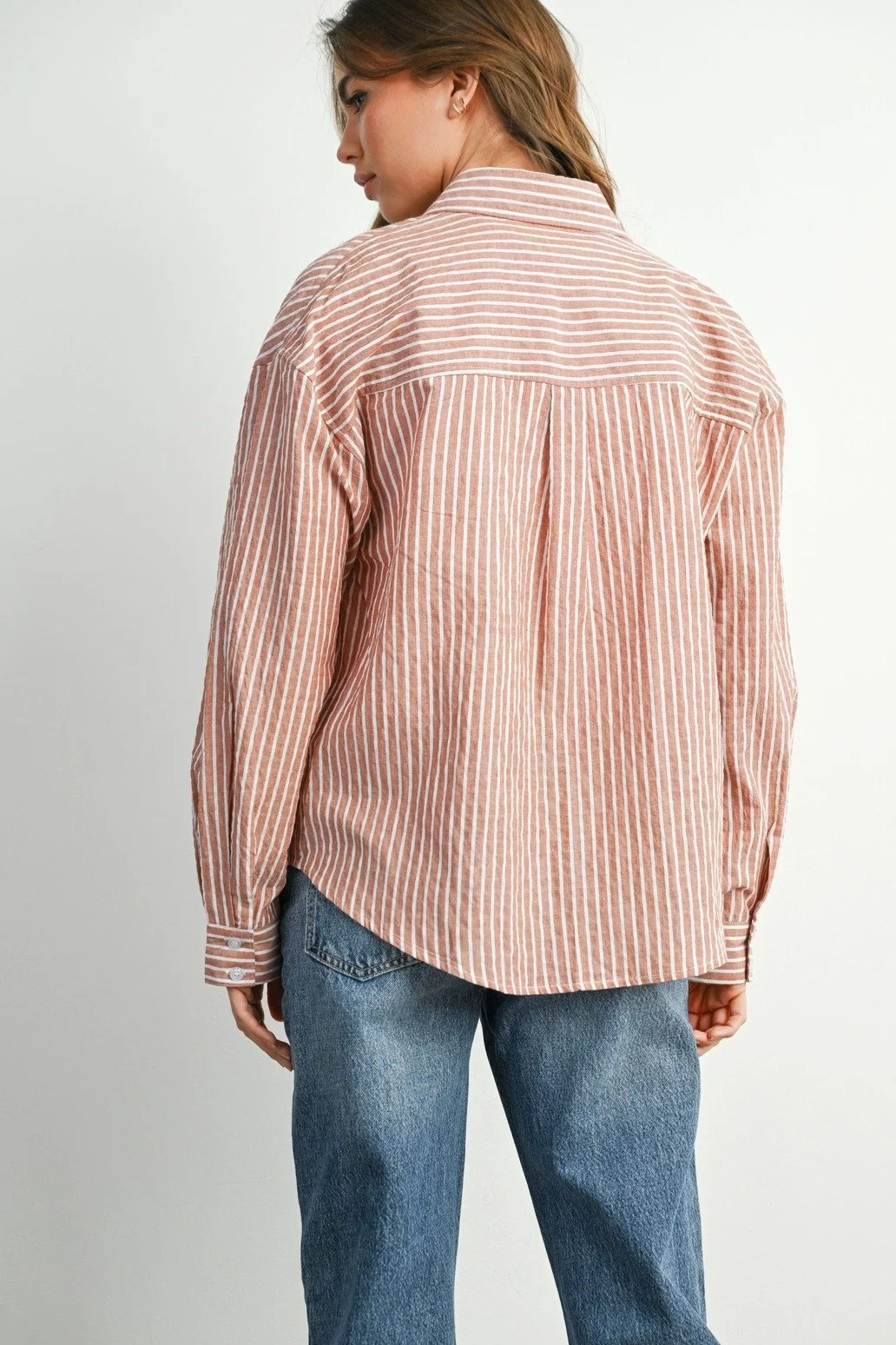 Collared Button Up Top Brick Stripe