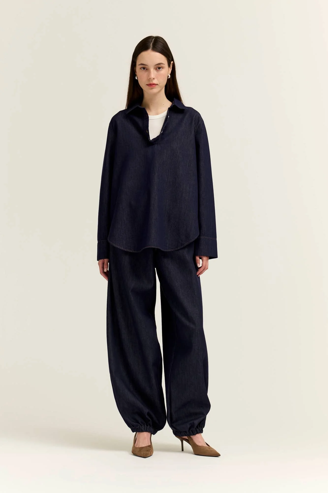 Collared Denim Popover Shirt Indigo