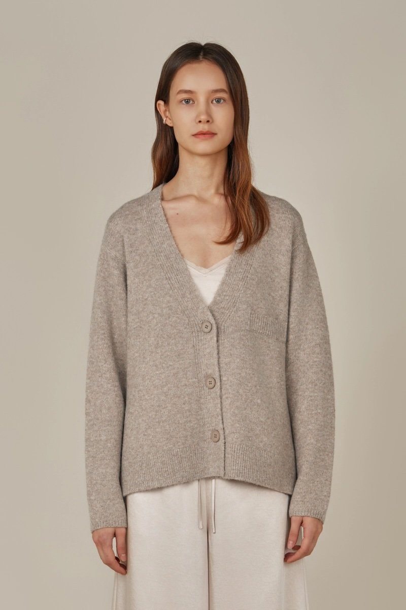Side Vent V-neck Cardigan Sweater Dark Greige