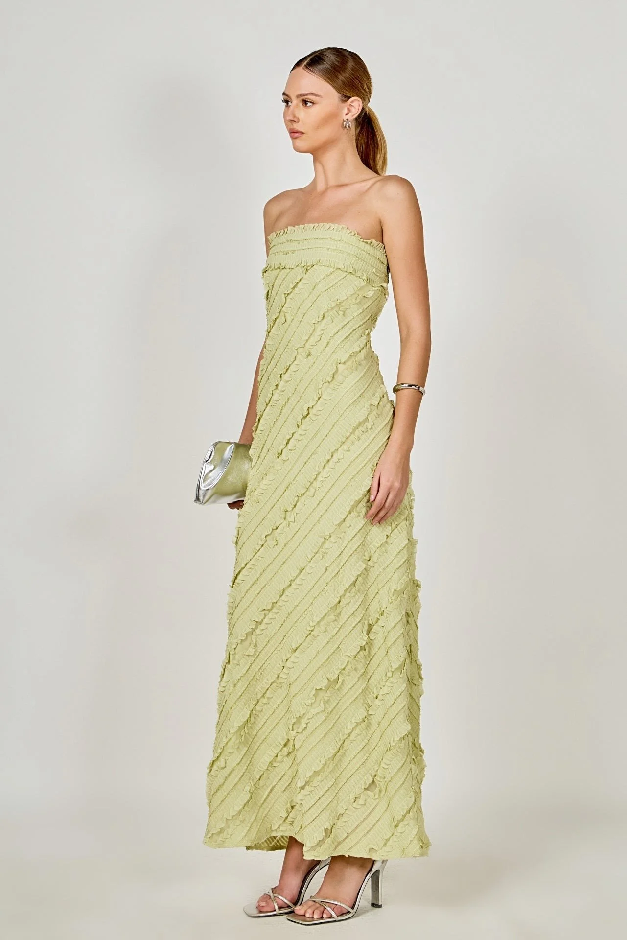 Strapless Textured Column Maxi Dress Pistachio