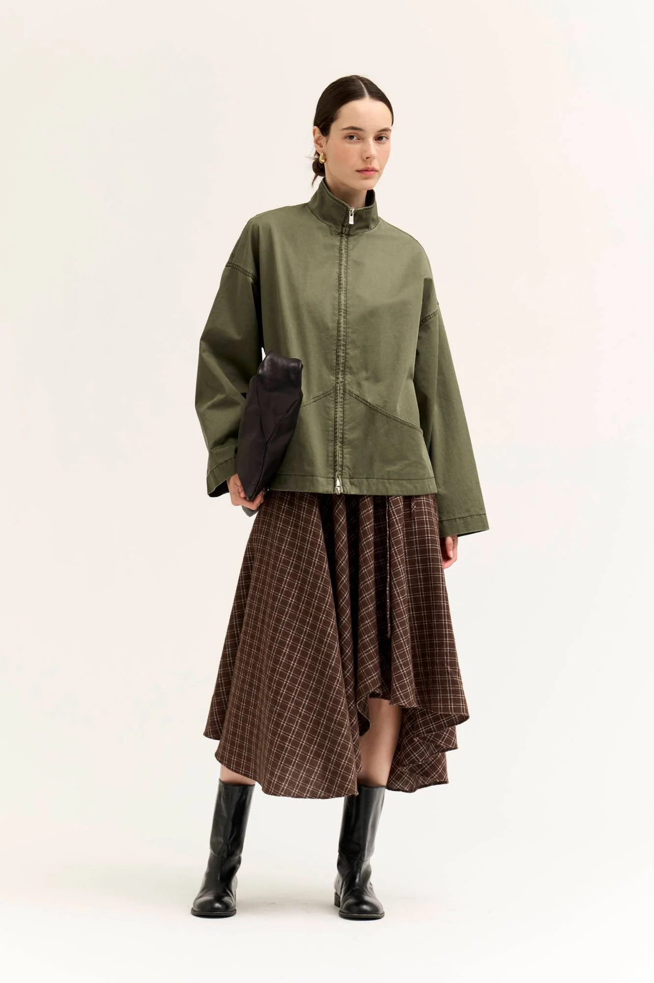 Unbalanced Flannel Wrap Skirt Chocolate Plaid