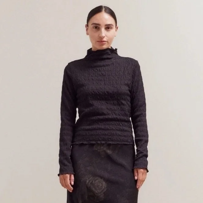 Ruched Mock Neck Top Black