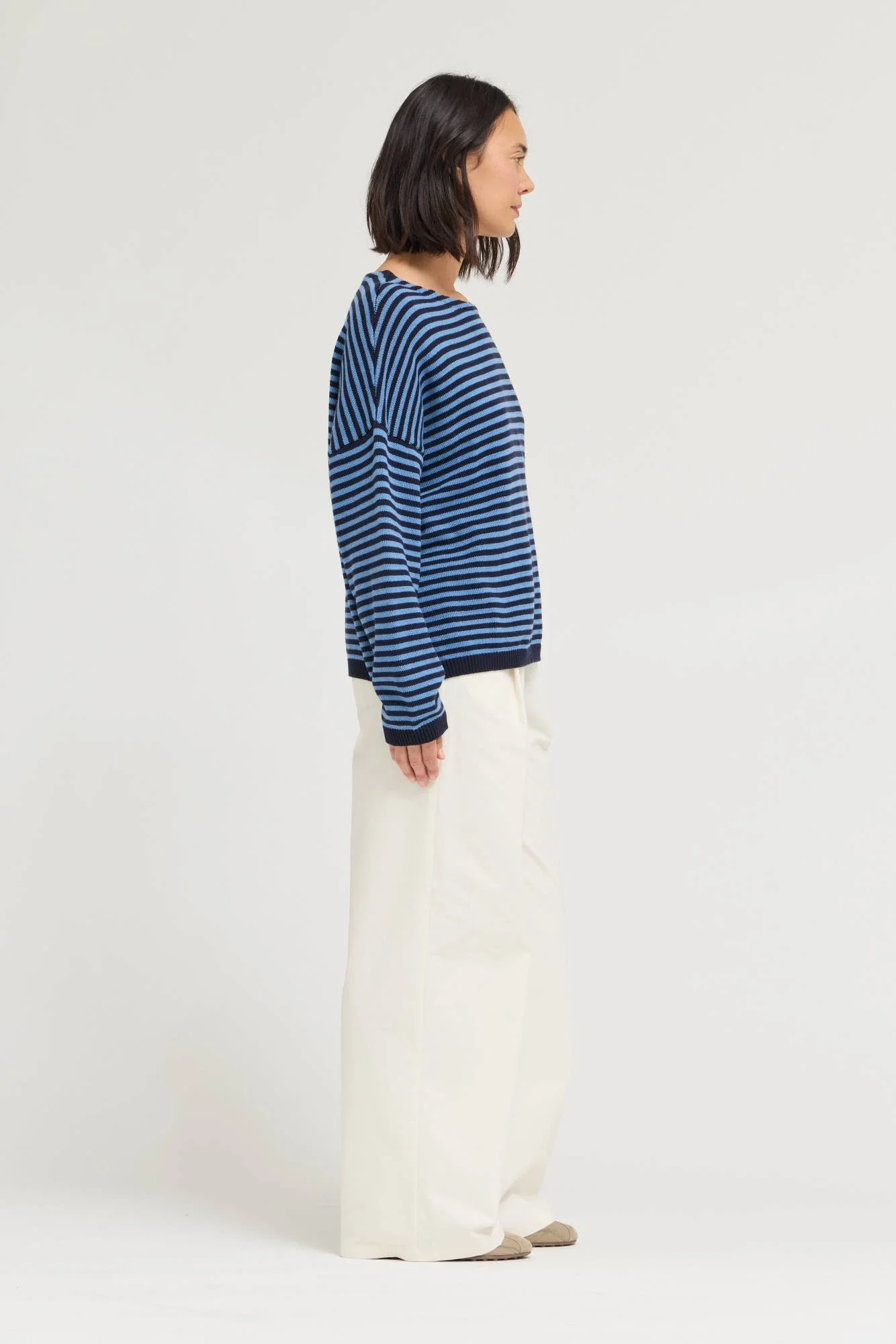 Loose Fit Cotton Sweater Top Midnight Blue