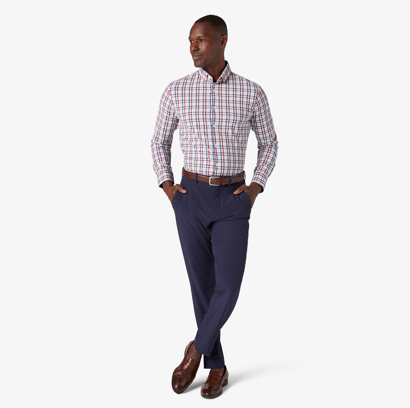Mizzen + Main Leeward Dress Shirt Holly Berry Coastal Plaid