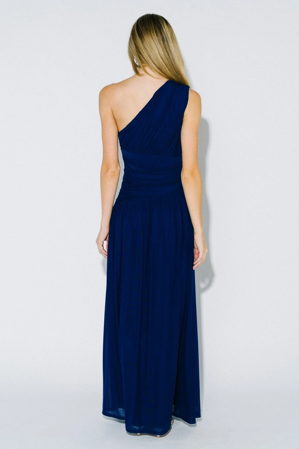 One Shoulder Mesh Maxi Dress Navy