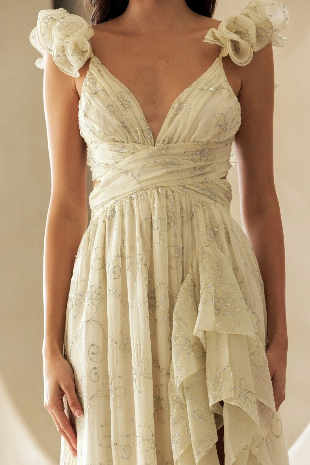 Julietta Maxi Dress - Cream & Silver Embroidered Floral