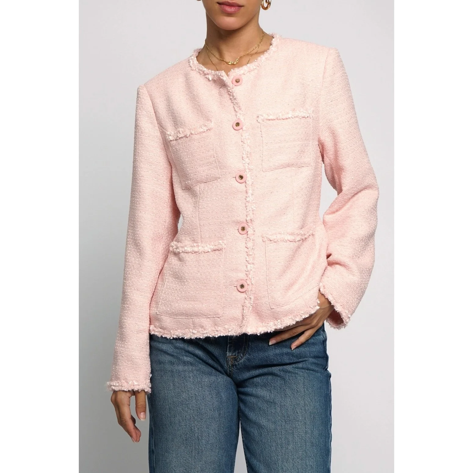 Boucle Pocket Jacket Peach