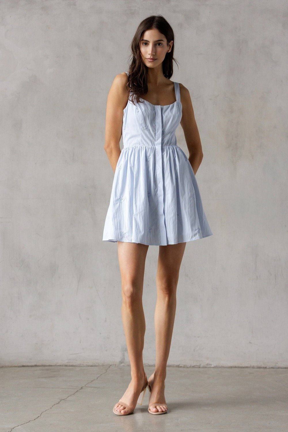 Tiny Bow Embroidered Mini Dress Baby Blue