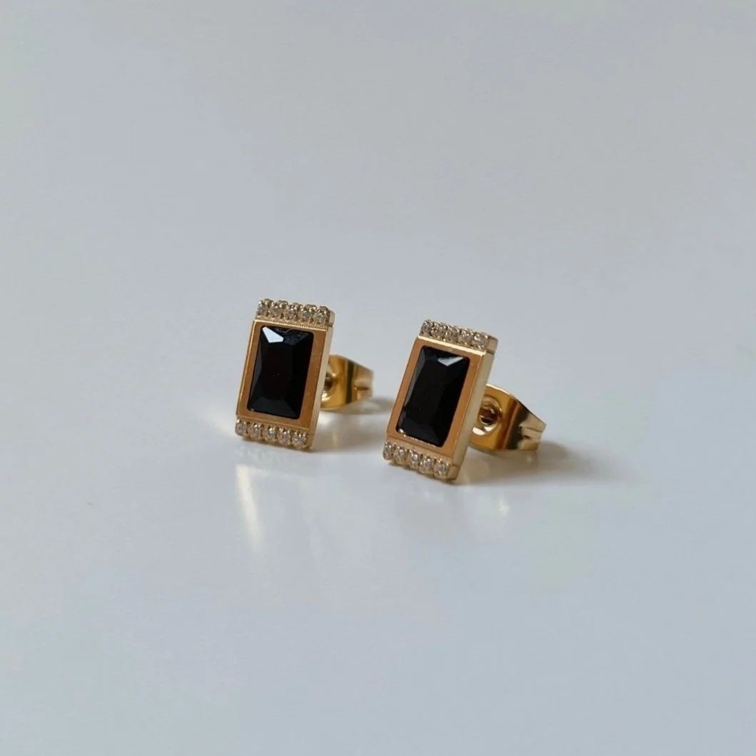 Black Stone Stud Earrings