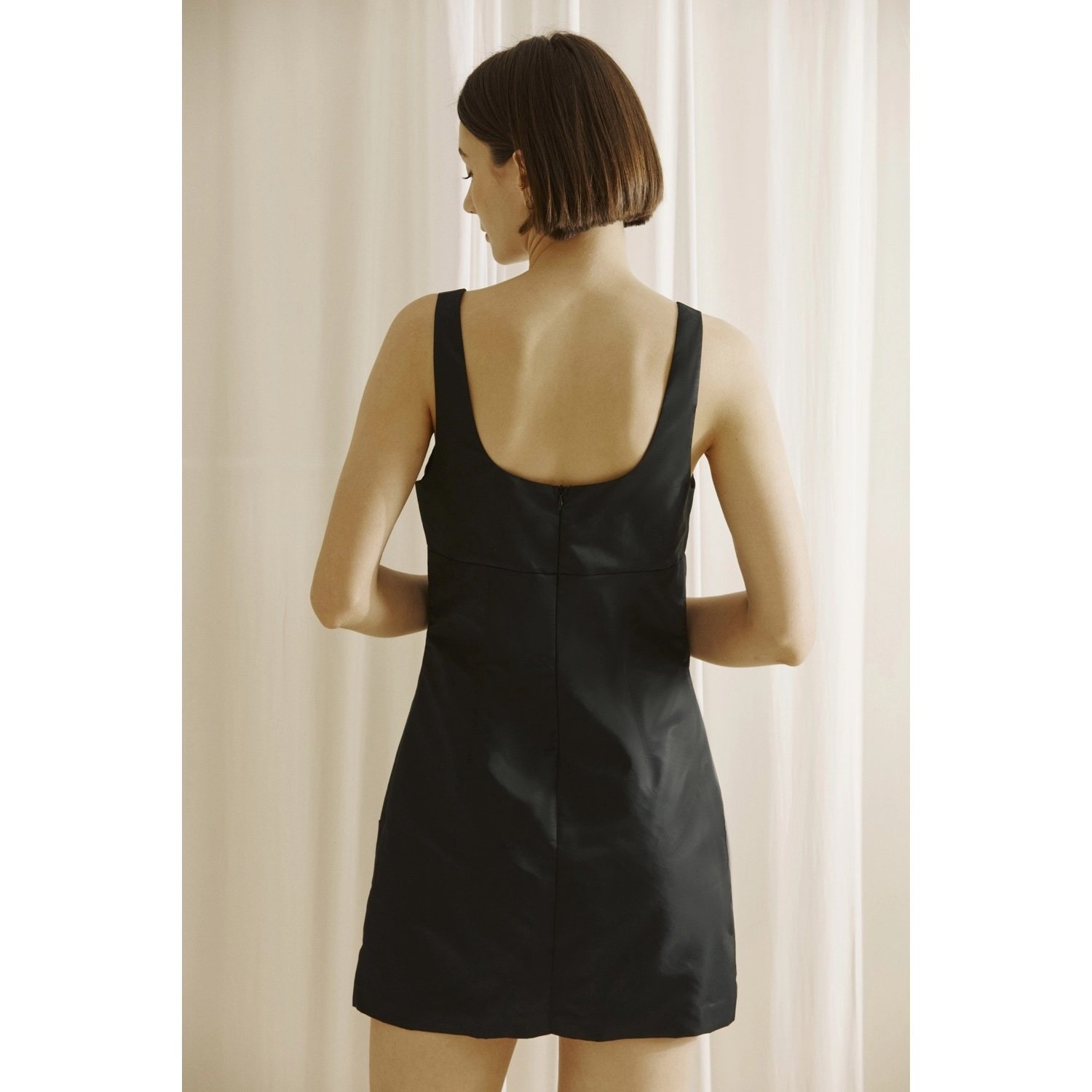 Pocket Mini Shift Dress Black Taffeta