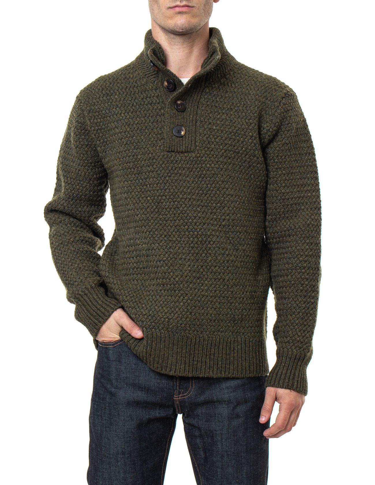 Schott Funnel Neck Military Sweater Moss