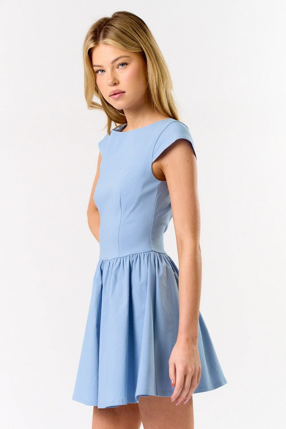 Cap Sleeve Open Back Mini Dress Baby Blue