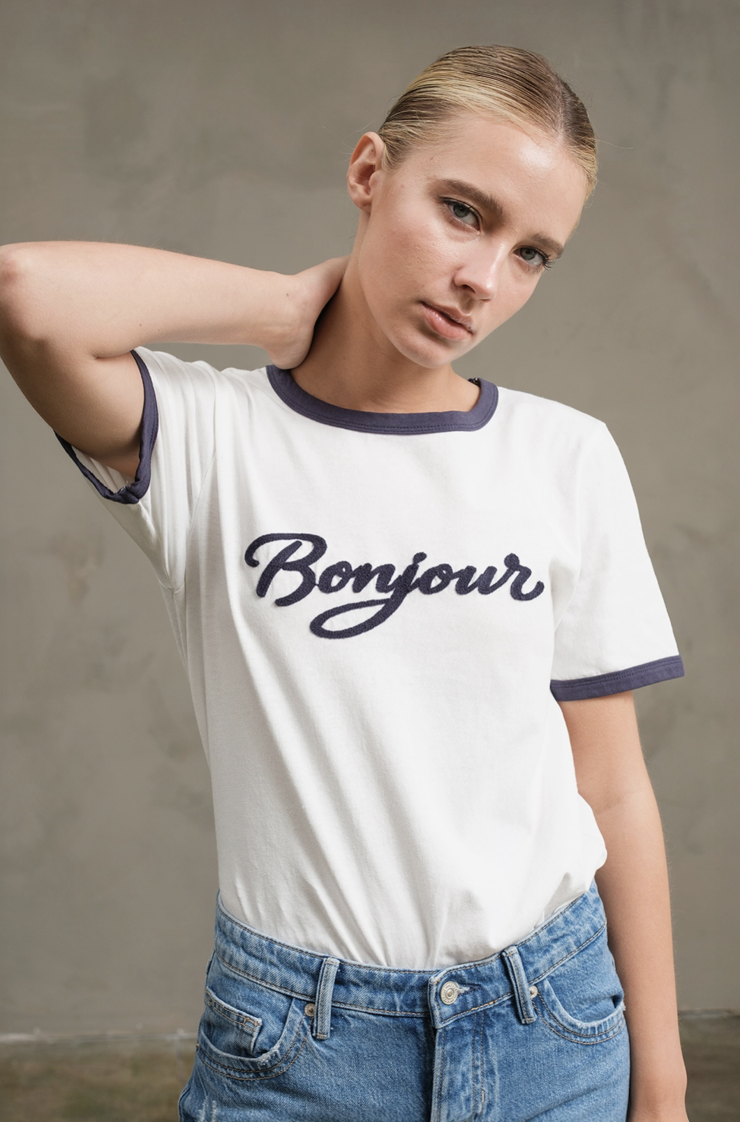 Bonjour Ringer Tee White/Navy