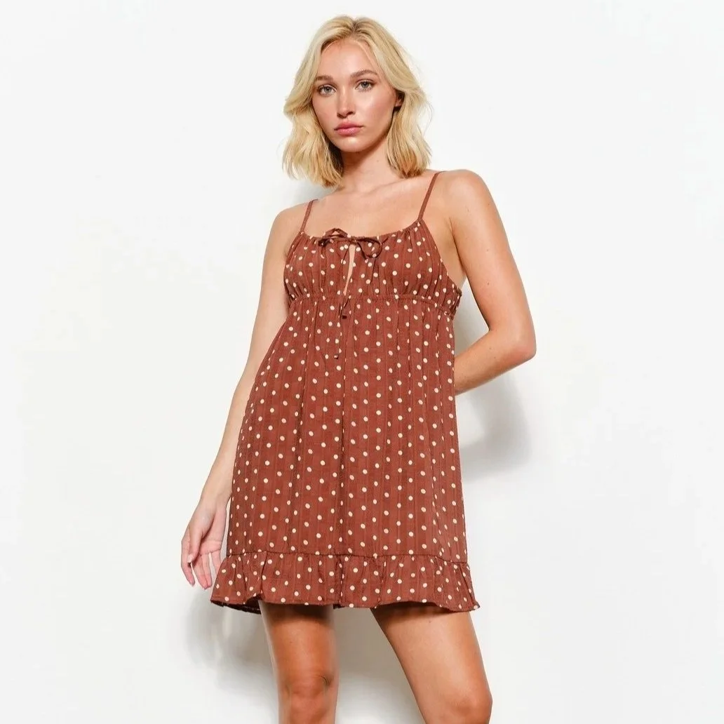 Jade Babydoll Dress Brown Polka Dot