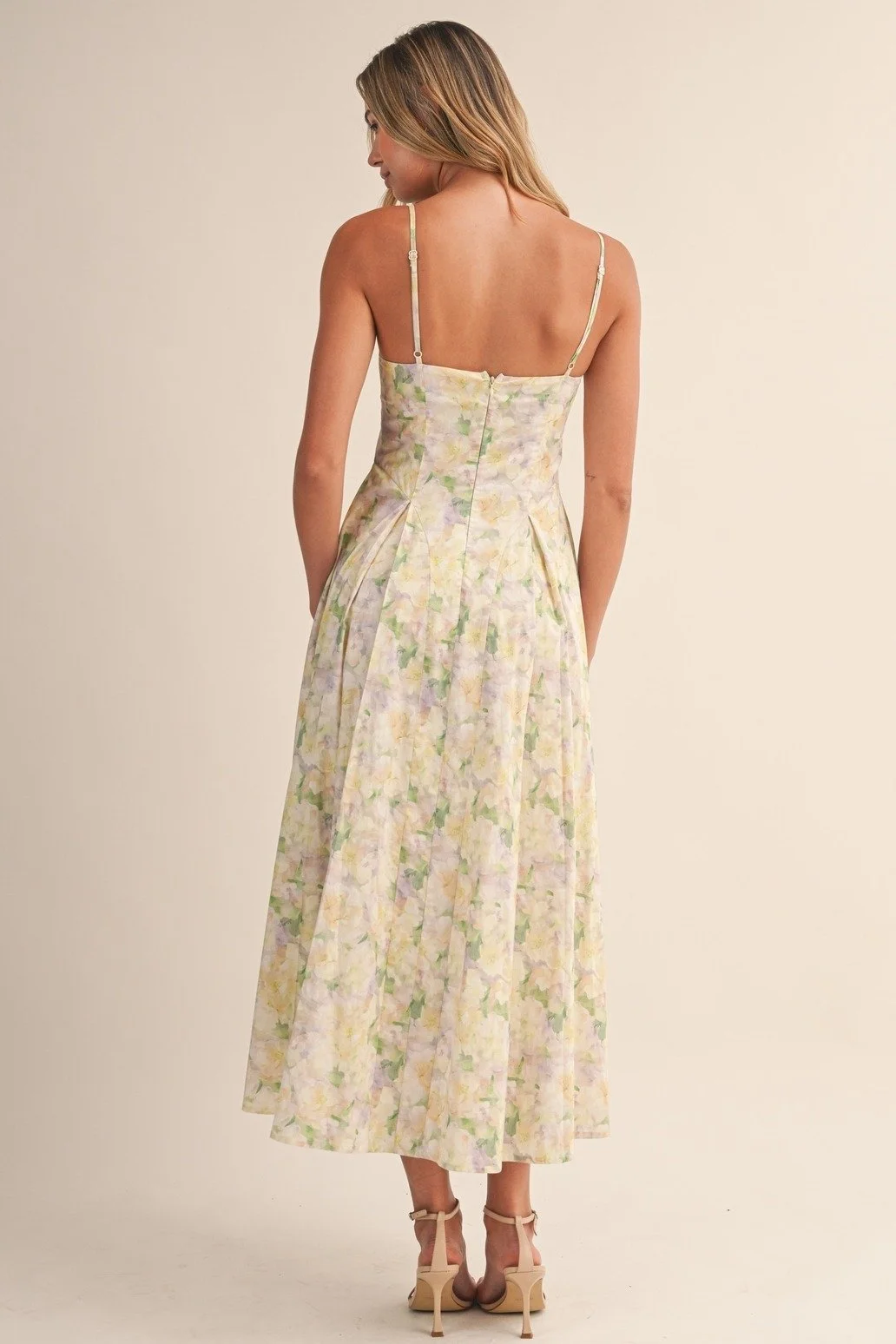 Sweetheart Pleated Midi Sundress Pastel Floral