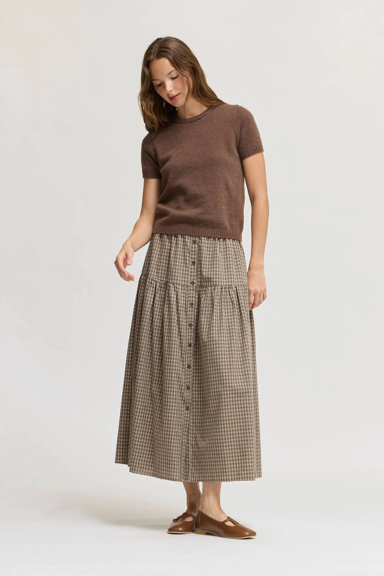 Short Sleeve Knit Sweater Top Chocolate