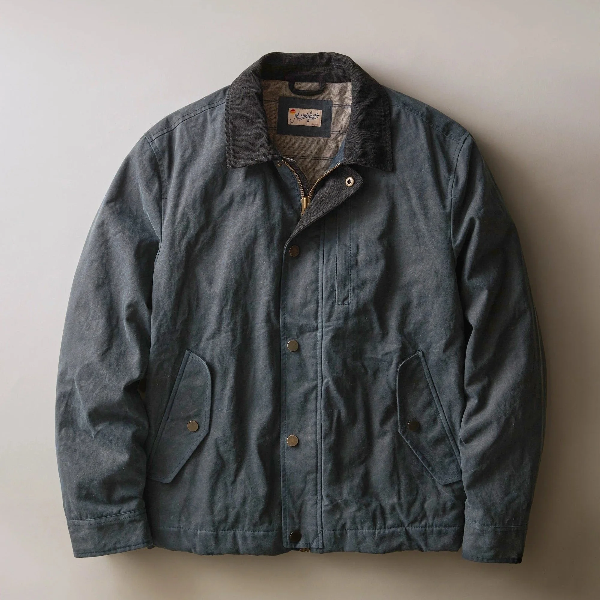 Marine Layer Weston Wax Canvas Barn Jacket Dark Blue