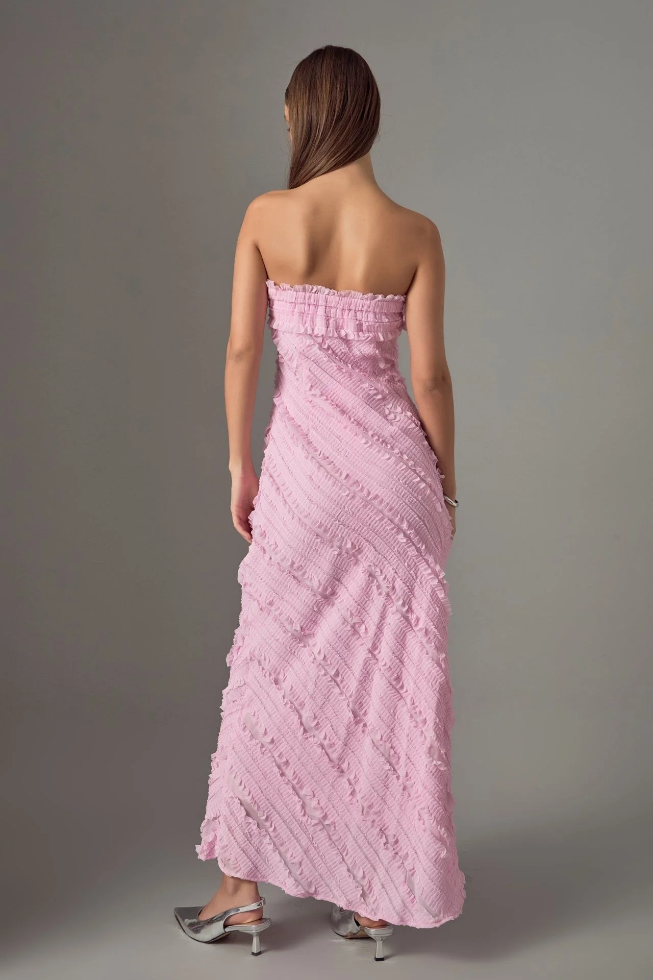 Strapless Textured Column Maxi Dress Pink