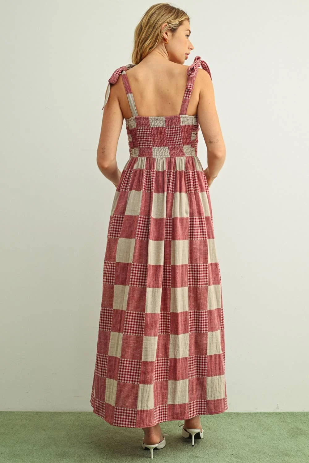Gingham & Stripe Patchwork Dress Red