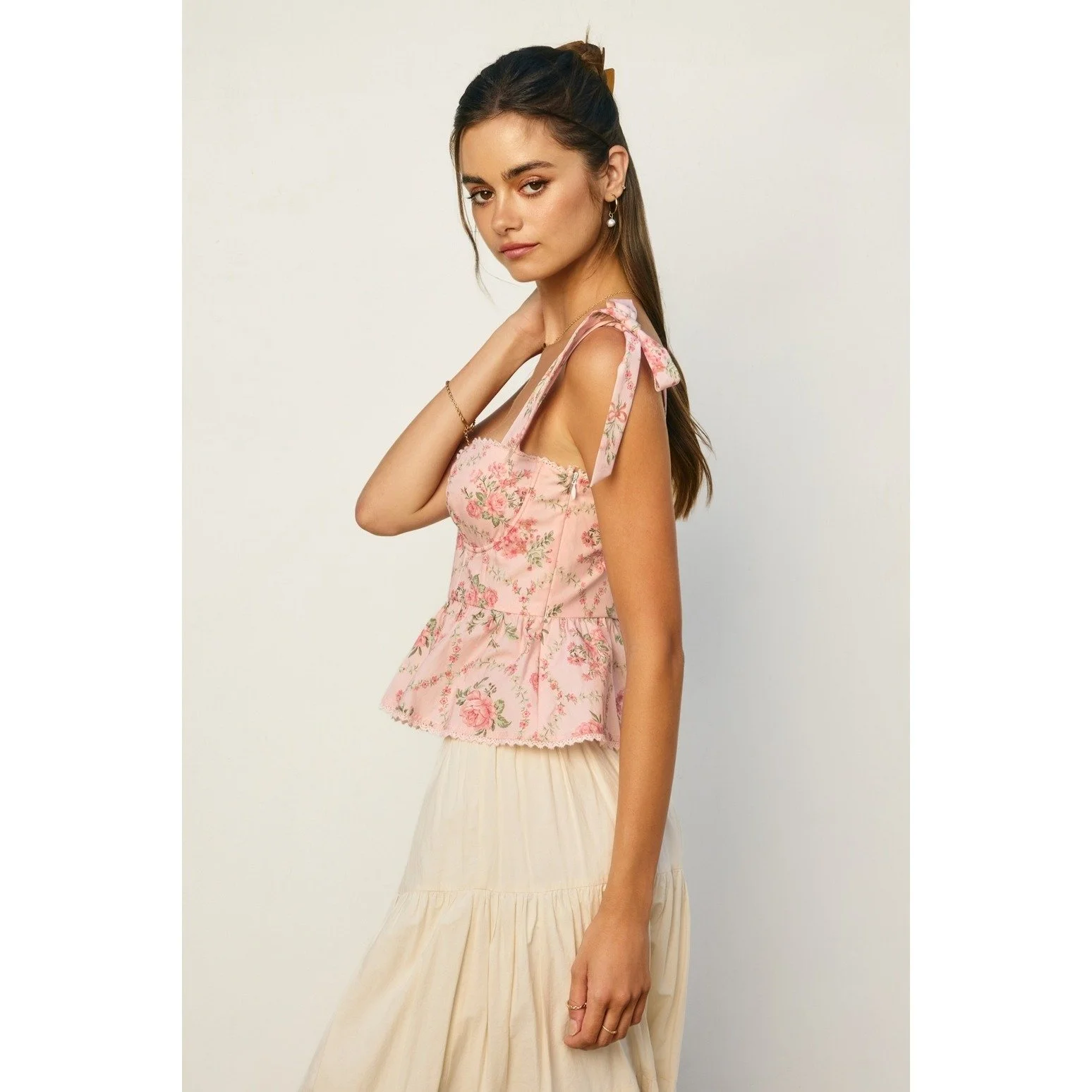 Romantic Garden Ruffled Corset Top Pink