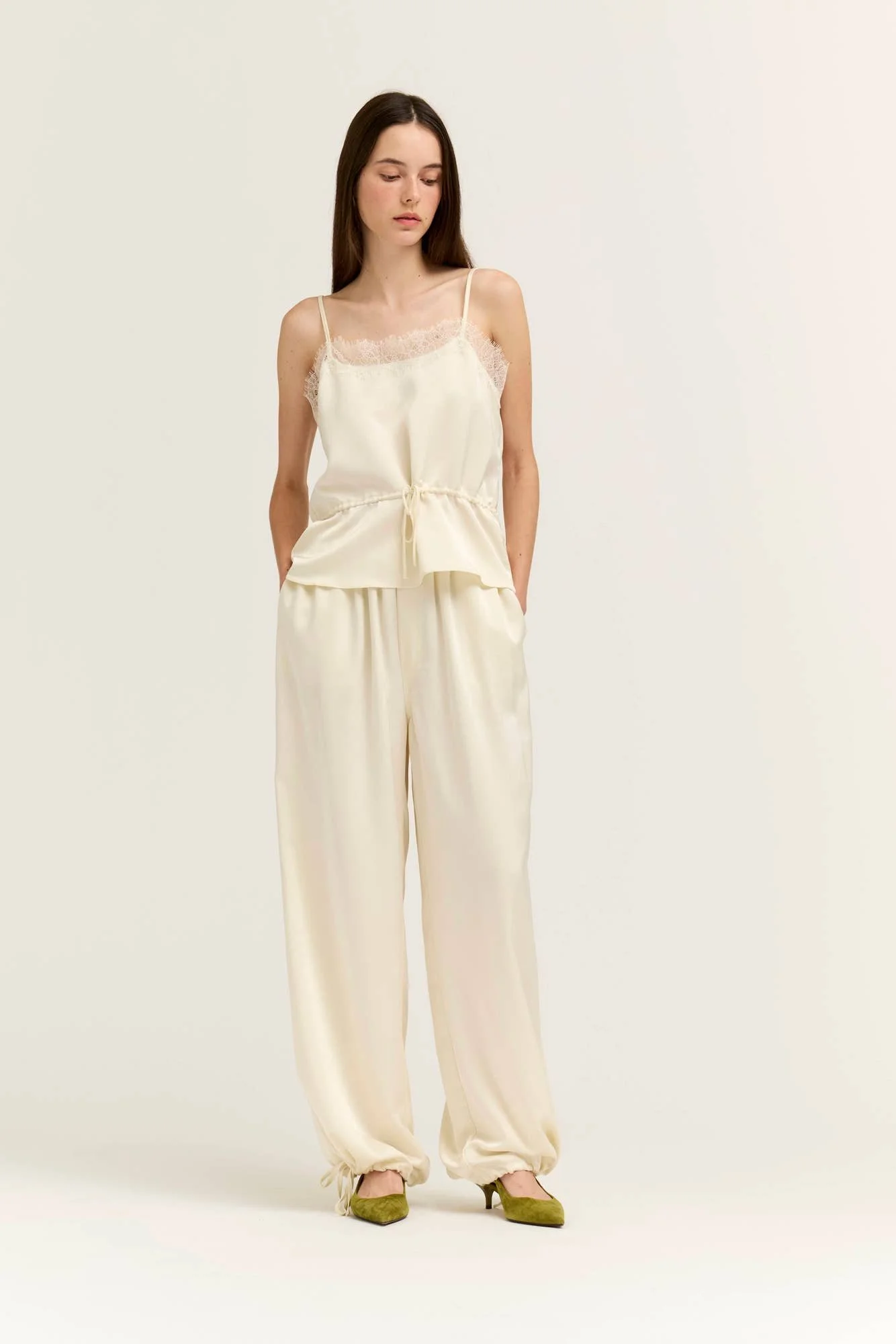 Satin Wide Leg Balloon Pants Cream