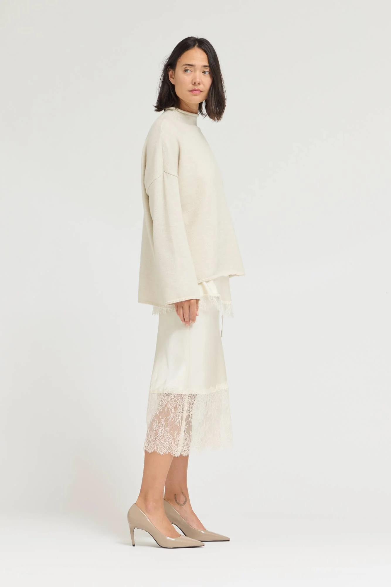 Rolled Neck Loose Fit Sweater Greige