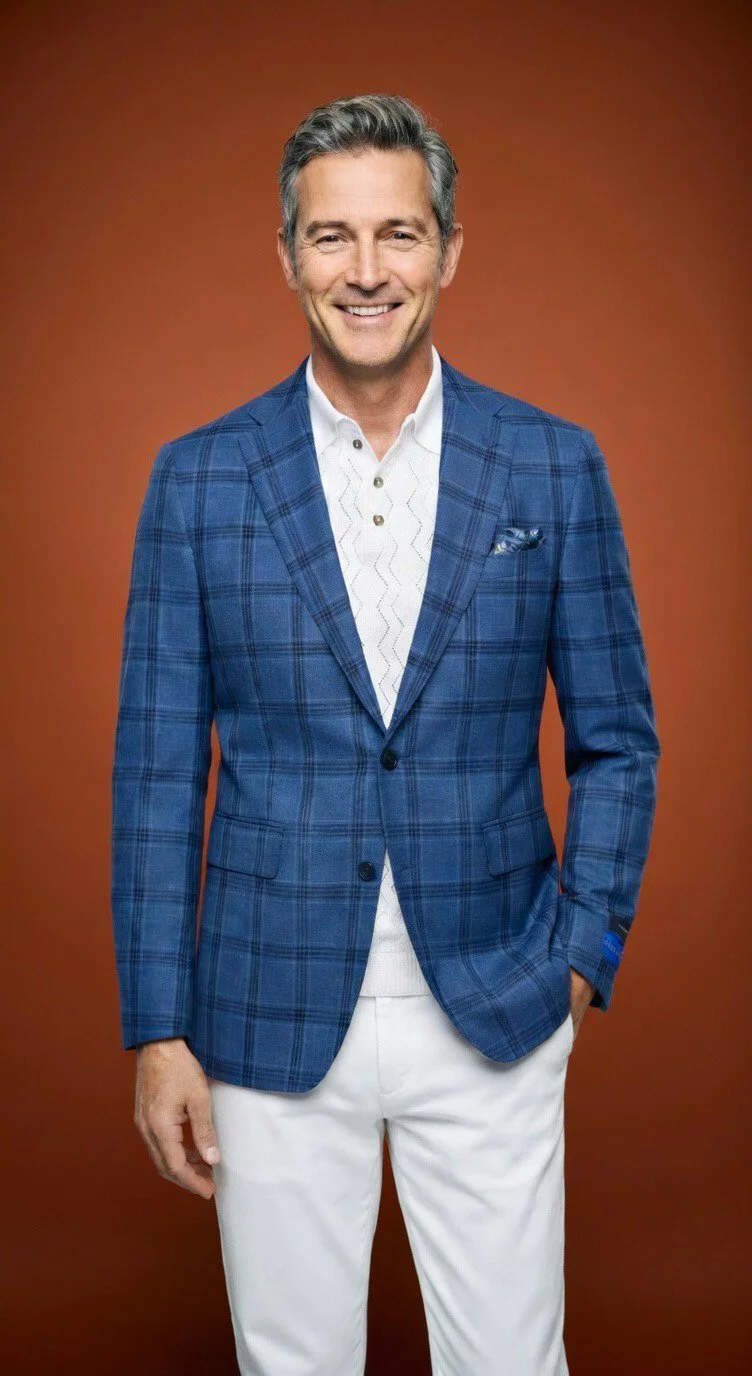 Notch Lapel Sport Coat Blue Plaid - 6302