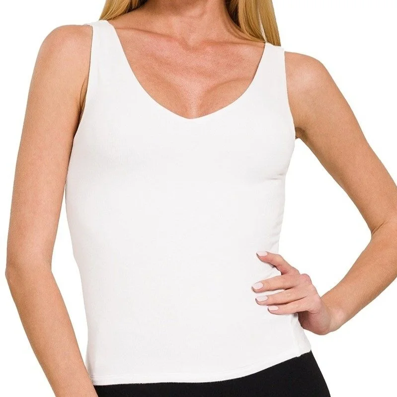 Rayon V-neck Basic Tank White
