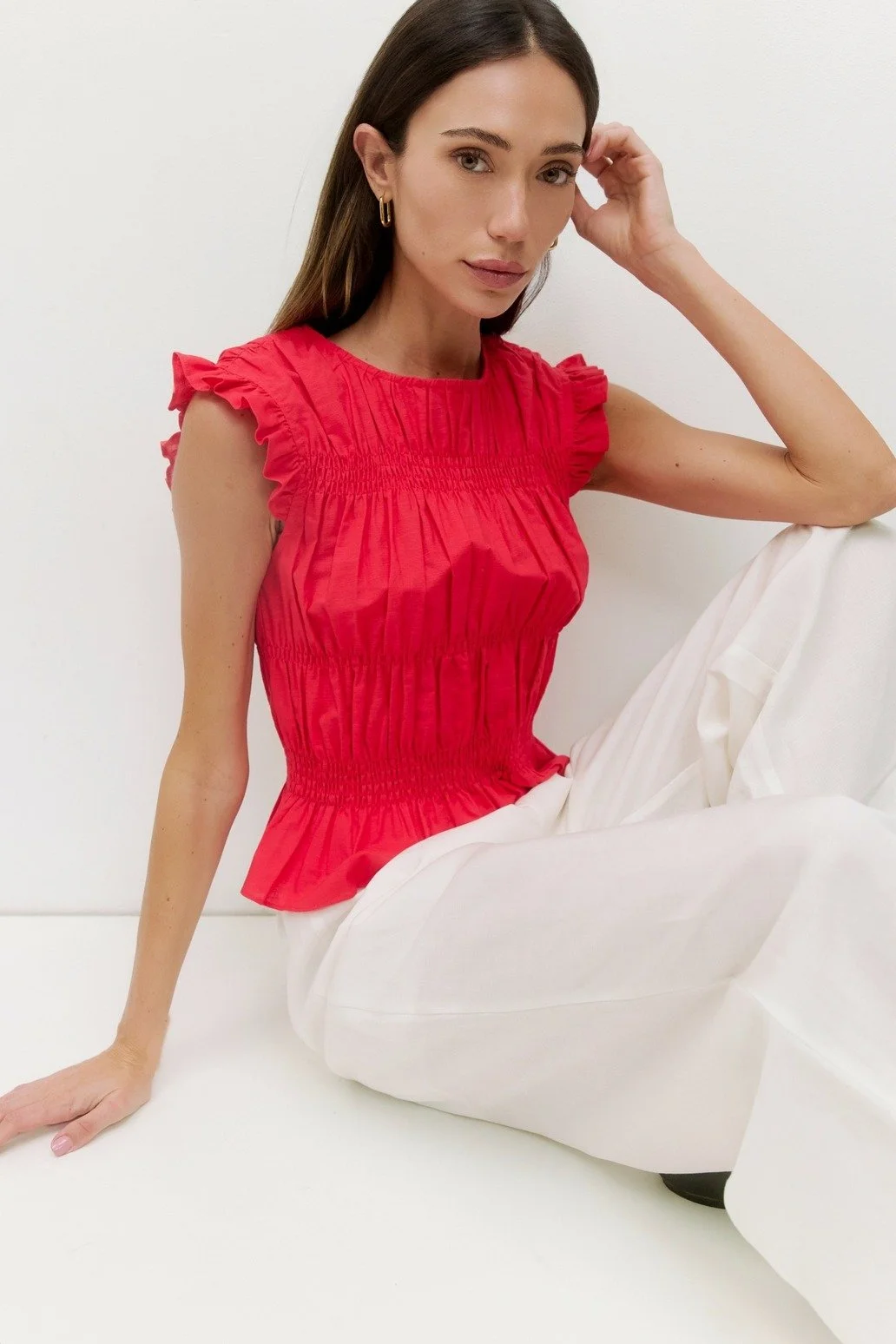 The Eugenie Smocked Top Red