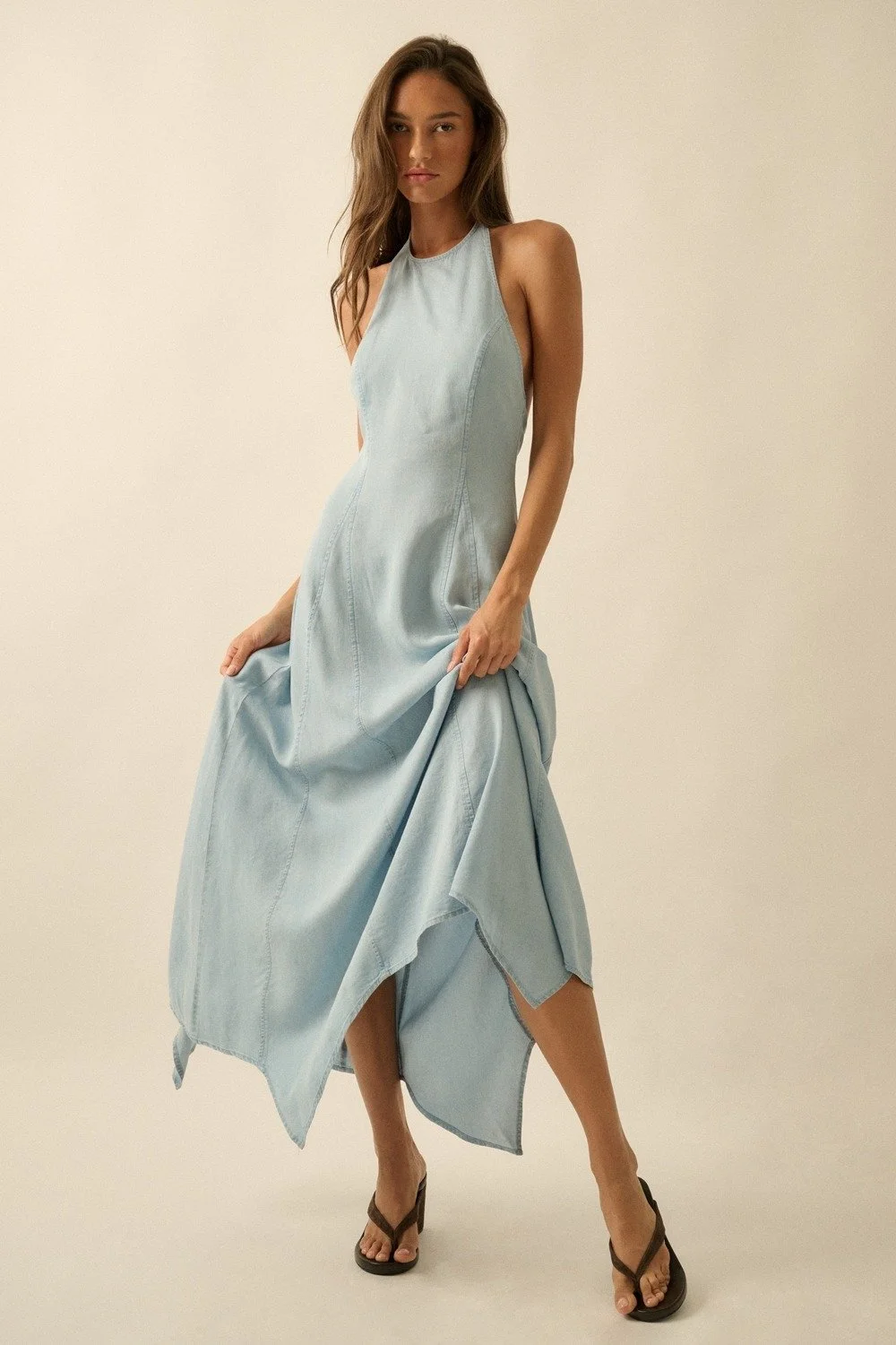 Halter Handkerchief Maxi Dress Chambray — Byron & Barclay