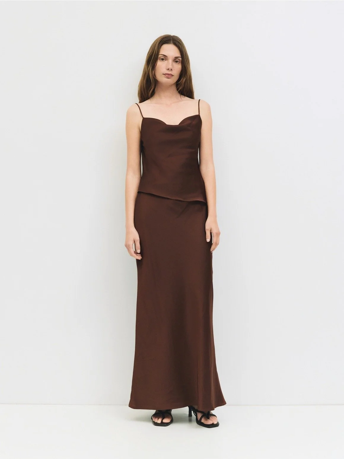 The Elena Satin Top Brown