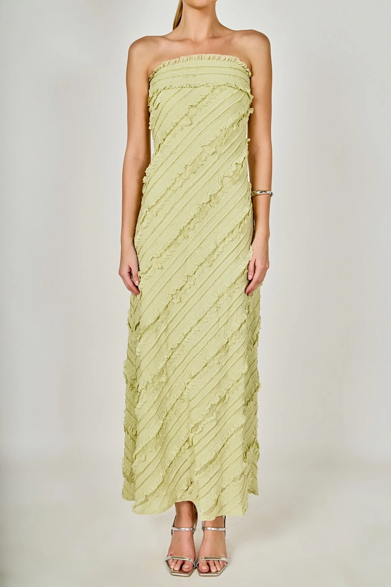 Strapless Textured Column Maxi Dress Pistachio