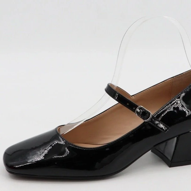 Nally Block Heel Mary Jane Pump Black Patent