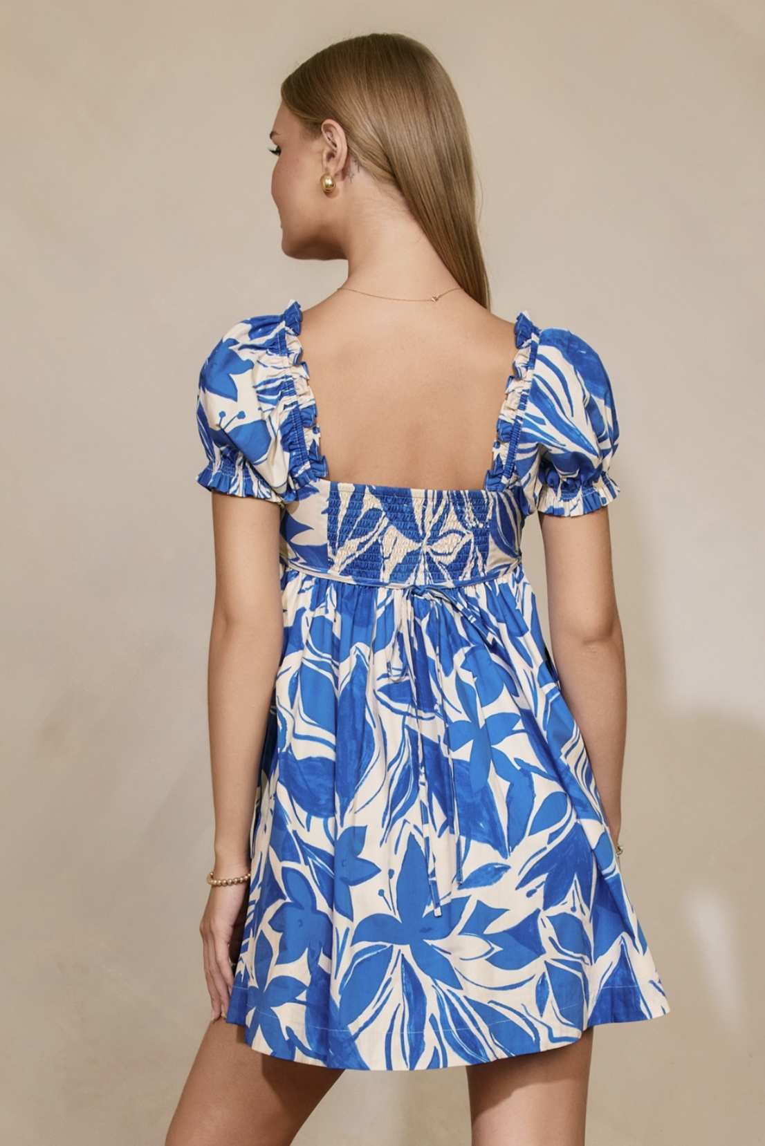 Mykonos Puff Sleeve Mini Dress Capri Blue