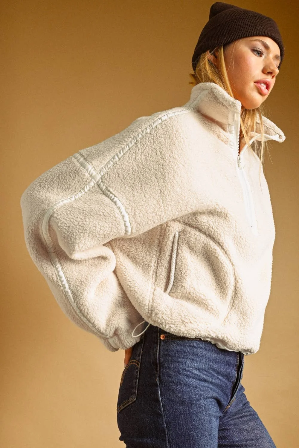 Half Zip Sherpa Pullover Cream