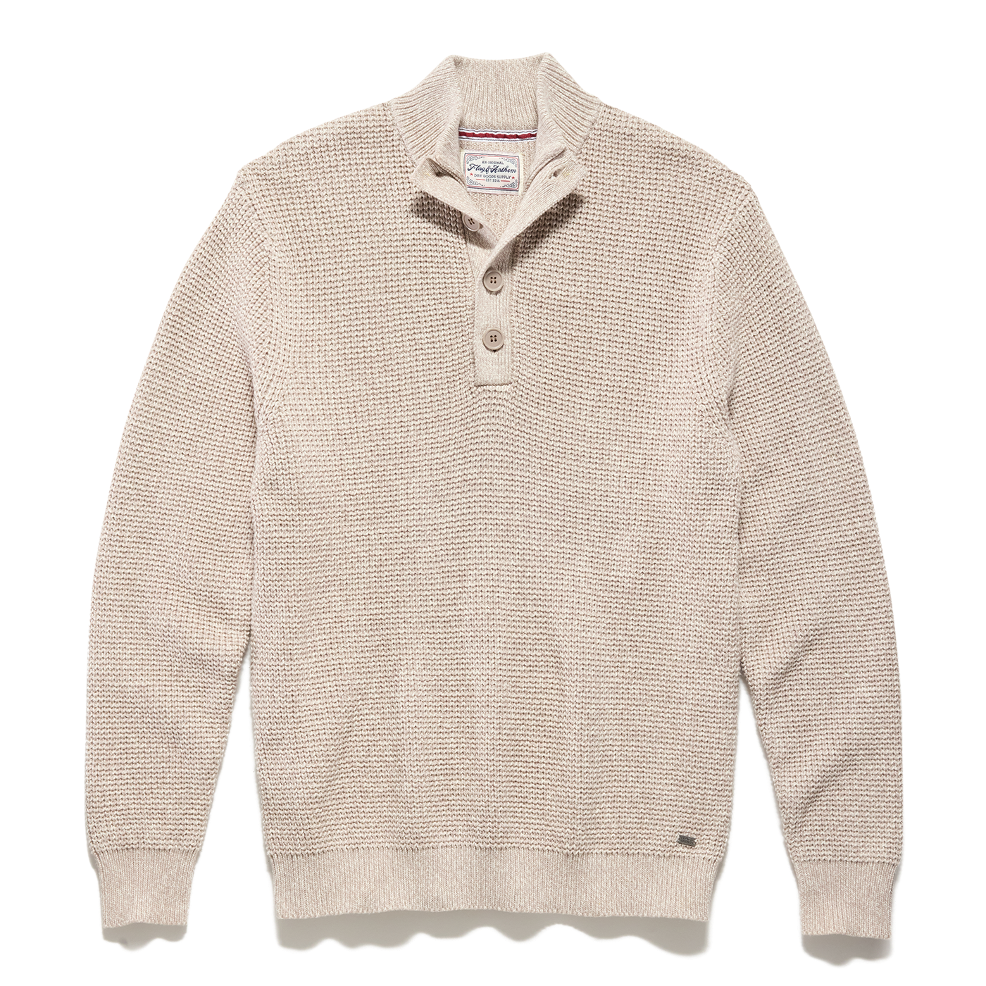 Flag & Anthem Button Mock Neck Sweater Oatmeal Heather