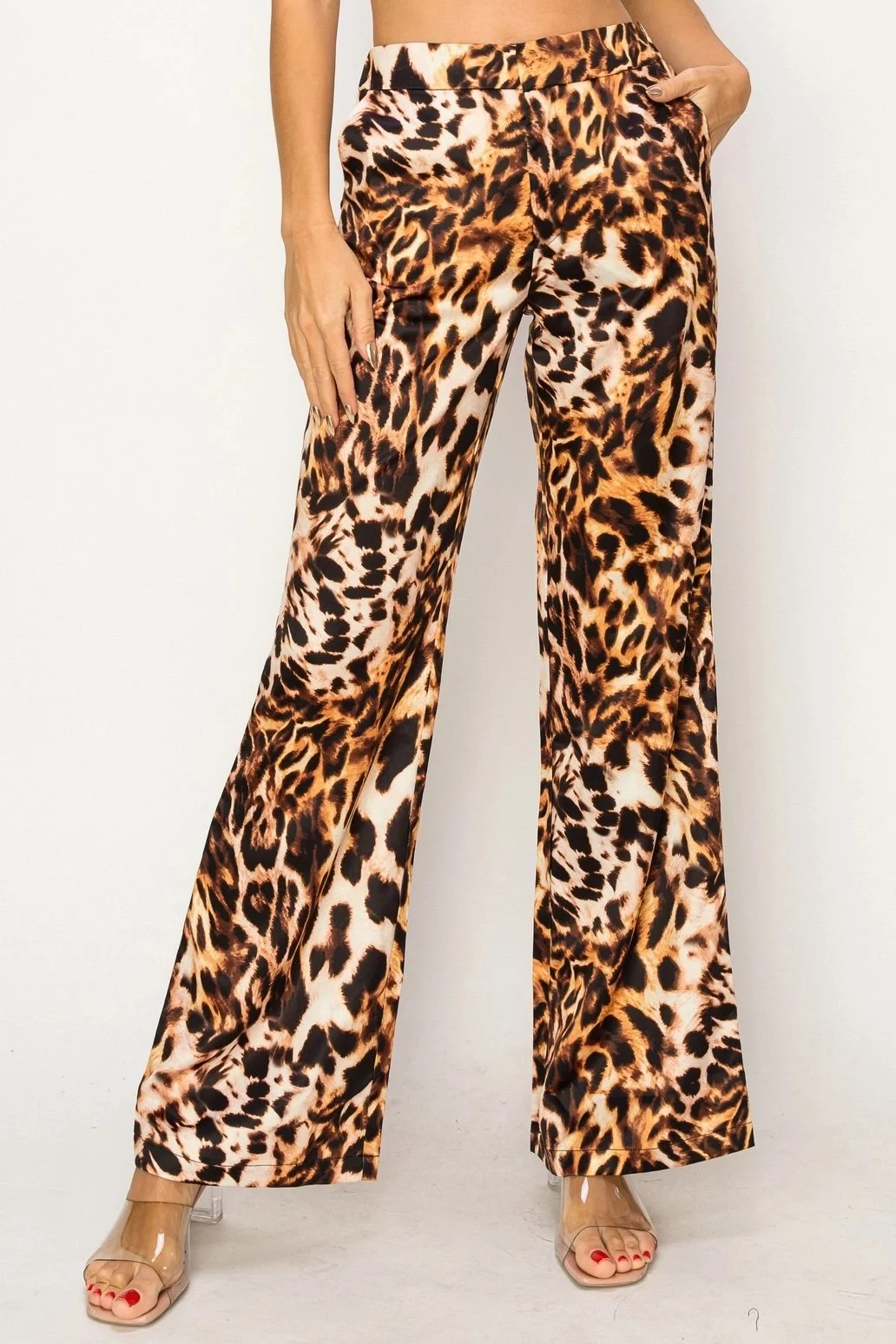 Leopard High Waist Satin Trousers