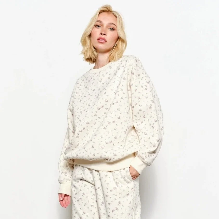 Madison Vintage Floral Print Sweatshirt Ivory