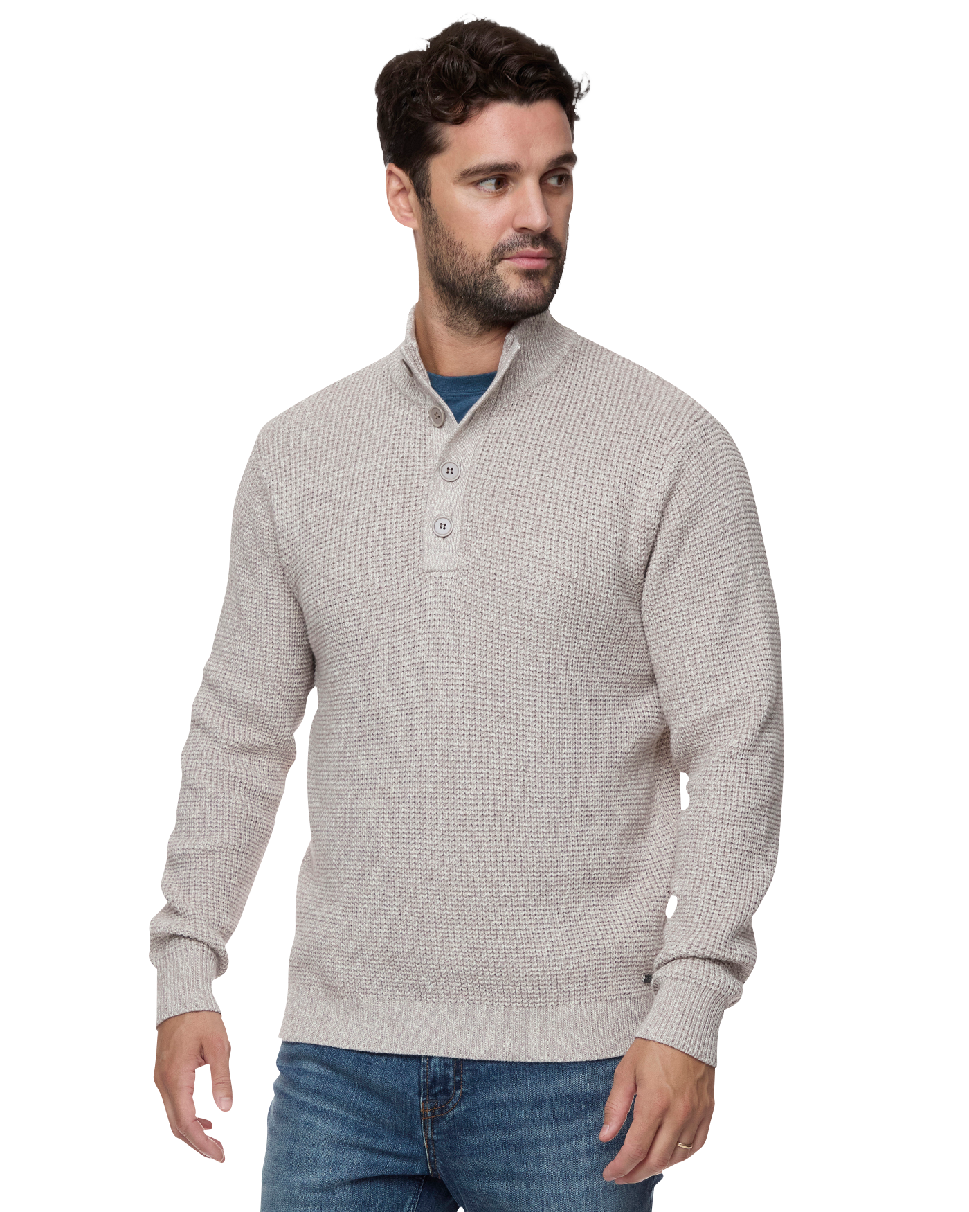 Flag & Anthem Button Mock Neck Sweater Oatmeal Heather